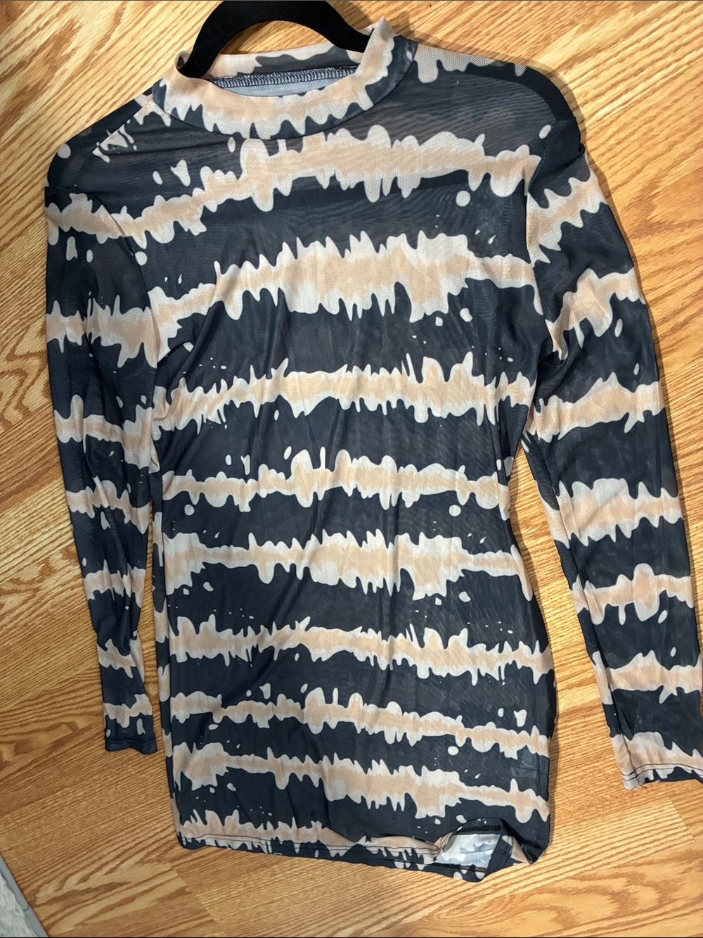Sexy See-Thru Striped Tie-Dye Long Sleeve Mini Dress- Size M/L
